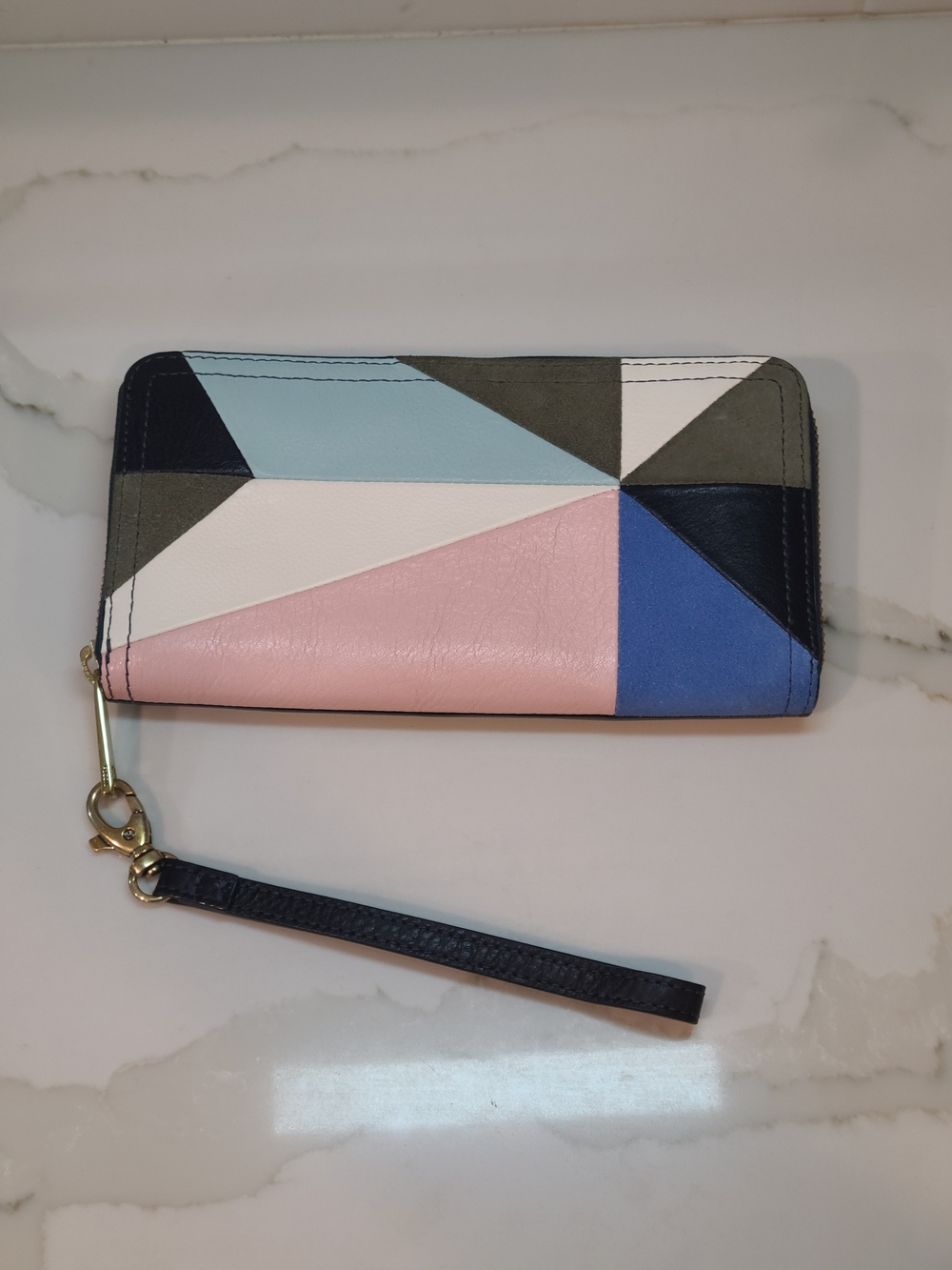 Fossil Geometric Colorblock Leather Wristlet Wallet - Pink/Blue/White
